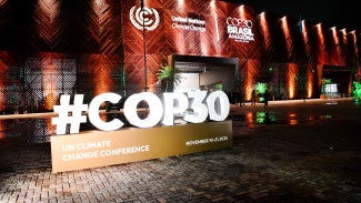 The UN Climate Change Conference site at night